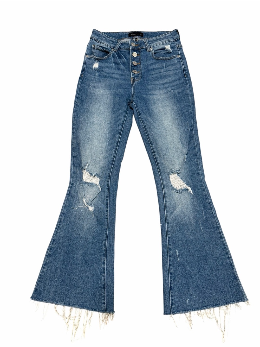 Risen Jeans Distressed High Rise Button Fly Flare Jeans | Size 5/27‎